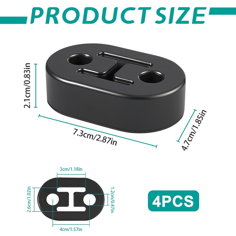 4PCS Exhaust Rubber Mounts,12mm 2 Hole Car Exhaust Hanger Bracket,Universal