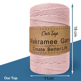 OurTop Premium Macrame Yarn Blush, 3 mm x 300 m Macrame Cord, Macrame Cord, Yarn for DIY Crafts, Weaving Decoration, Hanging Plant Hanger