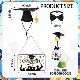 Graduation Grad Porch Goose Outfit Sign 2025 Goose Black Graduation Hat with Yellow Tassel and Bow Tie for 23"/ 17" Lawn High Cement or Plastic Goose for Outdoor Patio Yard Statue Goose Decoration