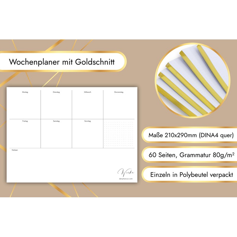 Dany Marcus Notepad with Gold Cut, Weekly Planner, Gift Office,