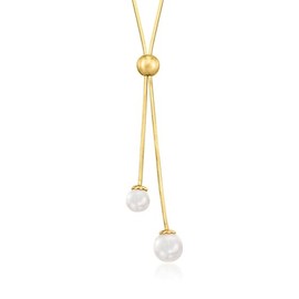 Ross-Simons Italian 6-8mm Cultured Pearl Lariat Necklace in 18kt Gold Over Sterling. 22 inches