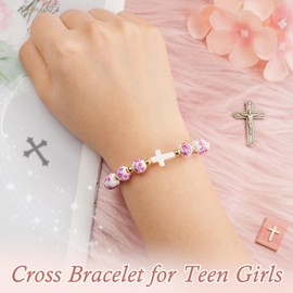 Sereney Cross Rosary Bracelet as Christening Gifts for Teen Girls, God is Within Her She Will Not Fall Bible Verse Bracelet as Christian Baptism Gift, Religious Faith Bracelets Catholic Gifts for Girl