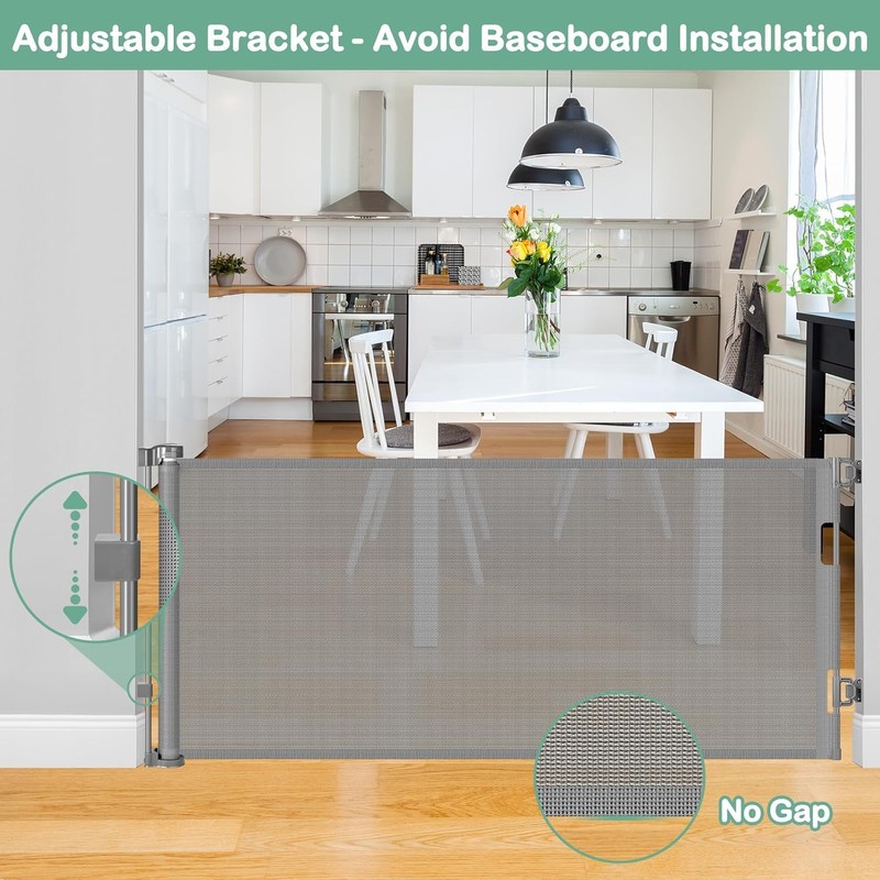 55 Inch Retractable Dog Gate Outdoor Scratch-Resistant Mesh Baby Gate