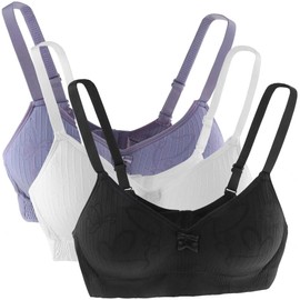 Lohhbve Teen Girls Bra Lightly Lined Wireless Cotton Bralette Breathable for 10-16 Years with Adjustable Straps 3 Pack