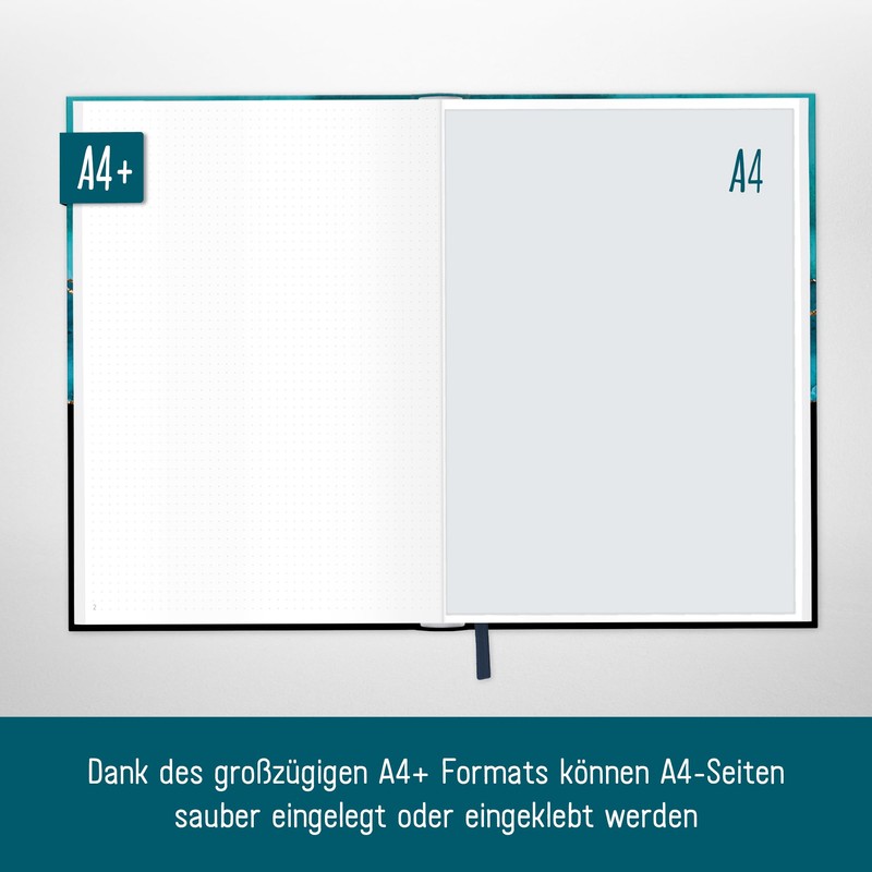 paper&you® Bullet Journal Dotted A4+ with Elastic Band [Shiny Teal]
