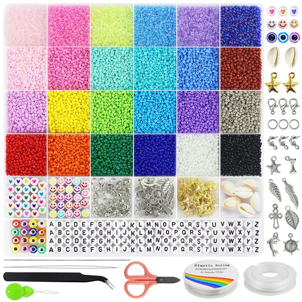 Redtwo 17000pcs 2mm Glass Seed Beads for Jewelry Making Kit, Small Beads Friendship Bracelets Making Kits, Tiny Waist Beads Kit with Letter Beads, DIY Art Craft Girls Gifts