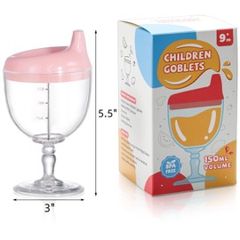 Goaste 4 Pack Toddler Sippy Cups, 7oz No Spill Plastic Wine Glass Goblet Cup, Fancy Baby Beverage Mug Milk Bottle with Lid for Kids over 3 Years on Birthday Party, Celebration, Assorted Colors