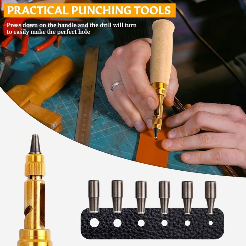 Adjustable Screw Punch, Bestgle Leather Hole Punch Tool Wood Handle