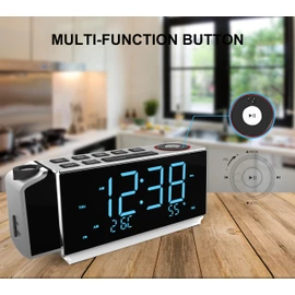 iTOMA Projection Alarm Clock with FM Radio, Bluetooth, Temperature & Humidity Display, Dual Alarm, Snooze, USB Charging, Night Light and Dimmer Control CKS509