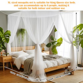 Mosquito Net for Bed, Sublaga Large White Bed Canopy for Girls, Hanging Bed Net, Ideal for Bedroom Decorative, Travel with Storage Bag (Four-Door)