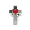 Bulk 50 Pack Chrome Crosses With Heart Accent Lapel Pins