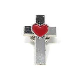 Bulk 50 Pack Chrome Crosses With Heart Accent Lapel Pins - Perfect Cross Fashion Accessory Or Decorative Jewelry Item For Men And Women - Wear Your Faith Proudly