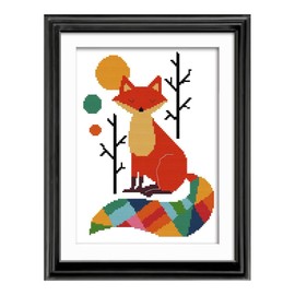 Pinsheng Cross Stitch Set, DIY Embroidery Sets 11CT Needlework Set 28 x 38 cm, Pre-Printed Crafts Embroidery Craft for Adults Girls Children Home Decoration Colourful Fox