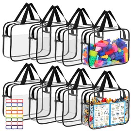 8 Packs Large Toy Storage Bags with Labels&Manual Pocket, Reusable Clear PVC Board Game Storage Bags, Travel Waterproof Organizer Bags with Zipper for Building Blocks, Puzzle, Cosmetic