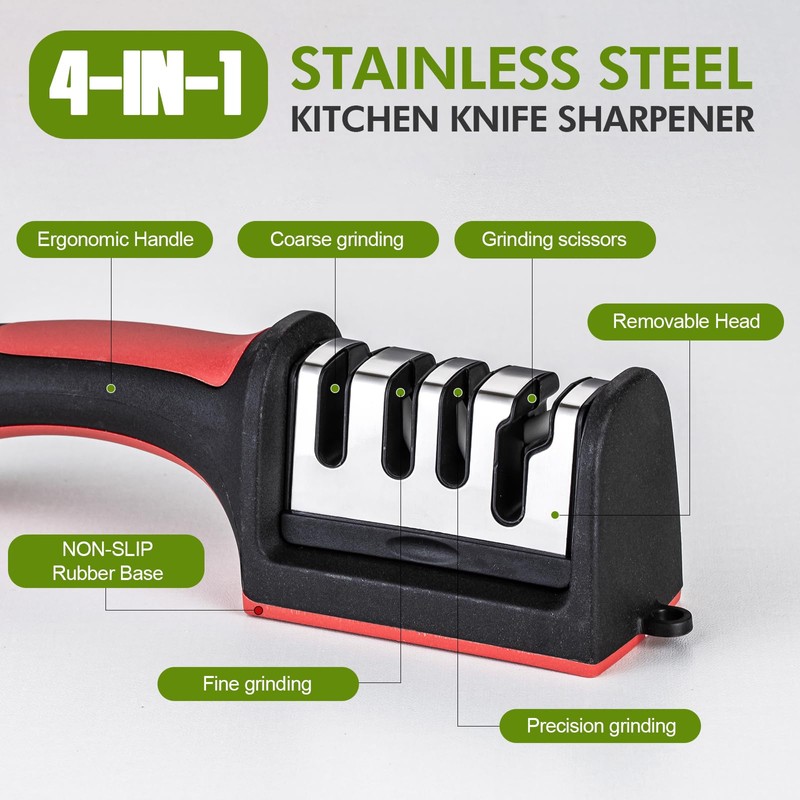 Professional 4-in-1 Knife Sharpener with Tungsten Steel & Ceramic Slots,
