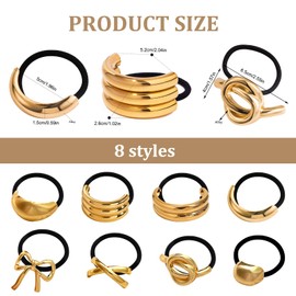 8Pcs Gold Hair Cuffs for Ponytails Hair Ties Fashion Glossy Hair Cuffs Metal Hair Tie Ponytail Cuff Elastic Hair Ties for Women Long Hair Ponytail Holder Gold Hair Accessories