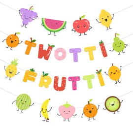 KARAQY Twotti Frutti Party Banner, 4 Pieces Fruit Themed Banner Summer Fruit Party Decorations Hanging Garland for 2nd Birthday and Baby Shower Celebration