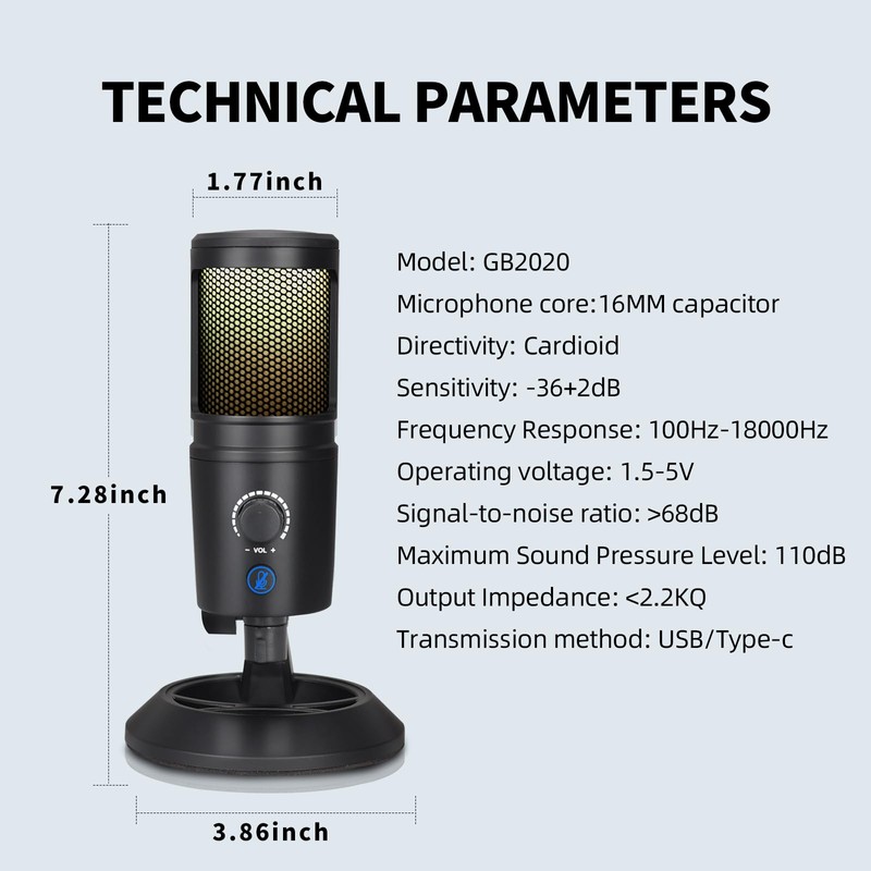 MICYUSHENG RGB Microphone, USB Live Streaming Capacitor Microphone, Computer Competitive