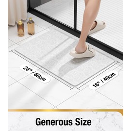 HITSLAM Shower mat Non Slip, 24 x 16 Inch Bath Mat for Tub with Drain Holes, Soft PVC Loofah Bathtub Mat Non Slip, Quick Drying Bathroom Shower Mat, White