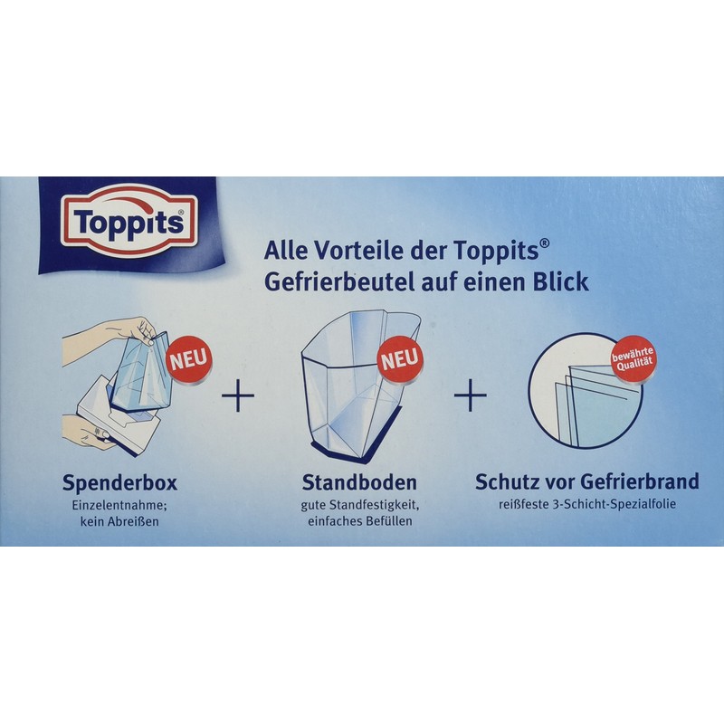 Toppits Gefrierbeutel, 6 Liter, Standboden, 20 Stück, Transparent