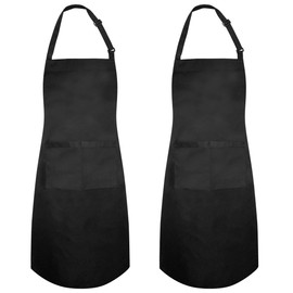 cactusgirl 2 Pack Adjustable Cotton Apron Cooking Apron Kitchen Apron Aprons for Men and Women, Black and black