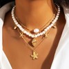 Evlry Boho Pearl Necklace Golden Starfish Pendant Beach Shell Necklace