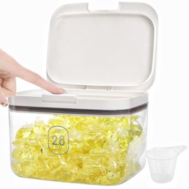 Tlence 94 OZ Laundry Pod Container, 150 Dish Pods Holder with Lid and Scoop, Clear Laundry Detergent Storage Organizer, One-Click Pop-Up Dispenser for Beads Powder Flour Dryer Sheet Ball Scent Booster