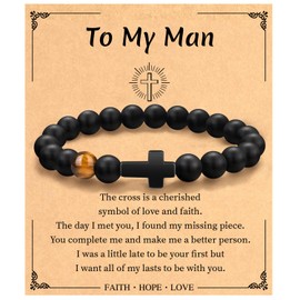 Paderast Cross Bracelet Gifts for Men, Christmas Christian Gifts for Man Son Dad Father Brother Godfather Grandfather Husband, Inspirational Religious Faith Bracelets Gifts for Stocking Stuffers