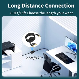 MISYNLON USB Printer Cable Splitter with Switch, 2 in 1 USB B to Dual USB A Male Splitter Cable for 2 Computers to 1 Printer, Compatible with Keyboard Mouse Scanner and More (2.5M/8.2Ft)