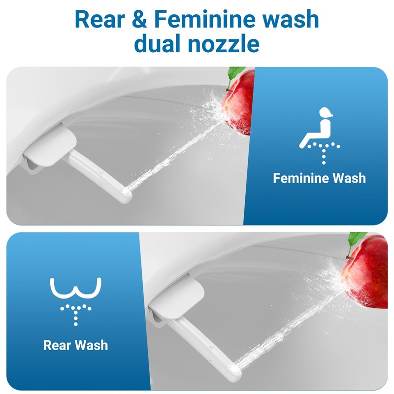 Homfan Non-Electric Round Bidet Toilet Seat with Self-Cleaning Dual Nozzles,