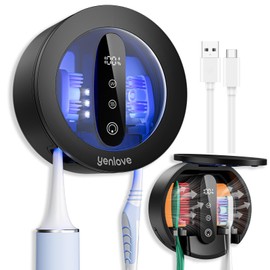 YenLove Upgraded Toothbrush Holders for Bathroom, Tooth Brush Holders Wall Mounted,Toothbrush Holder Organizer with LED Smart Screen,Cleaning and Drying Fits All Toothbrushes for Home & Travel