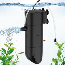 Submersible Aquarium Filter, 265GPH 4-Stage Fish Tank Filter Adjustable Air Flow Powerful Internal Filter for 40-60 Gallon Tank with Filtration Oxygenation Circulation (15W)