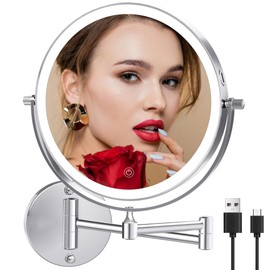 yngtoue 9" Wall Mounted Makeup Mirror with Light, Chrome 10X Magnifying Mirror, Bathroom Shaving Mirror, 3000mAh USB Charging (960C10X)
