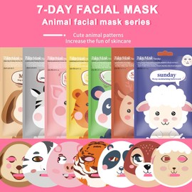 Xiuxixu 7 Pcs Animal Character Sheet Masks,Face Masks for Kids Teens Skin Care,Korean Spa Facial Masks for All Skin Types,Girls Night Skincare Spa Party Favors,Birthday Gifts for Women