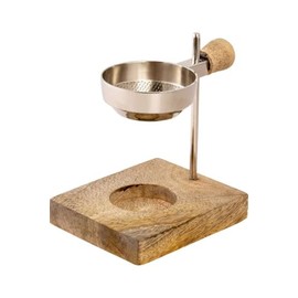 LivuX Nickel Plated Brass Incense Burner - Height 11 cm Adjustable - With Strainer Diameter 5 cm, Wooden Handle & Wooden Base - For Tea Light & Incense 1227