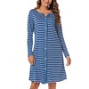 Marvmys Women's Long Nightgown Cotton Nightdress Stripe Nightshirt Long Sleeve