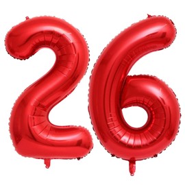 Red 26 Number Balloons, 40 Inch Giant Number 26 Balloons Foil Mylar Helium Red Number Balloons for 26th Birthday Party Supplies Anniversary Event Celebration Decorations
