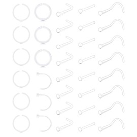 Anicina 18G 20G Clear Nose Rings Studs for Work Clear Nose Piercing Hoop Plastic Nose Rings for Surgery Screw L Bone Shaped Nose Studs Plastic Bioflex Flexible Nostril Piercing Retainer