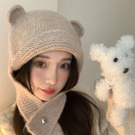 Baby Bear Ear Balaclava Knit Beanie Scarf Hat - Autumn/Winter (lf1390, One Size) Light Blue 4ea