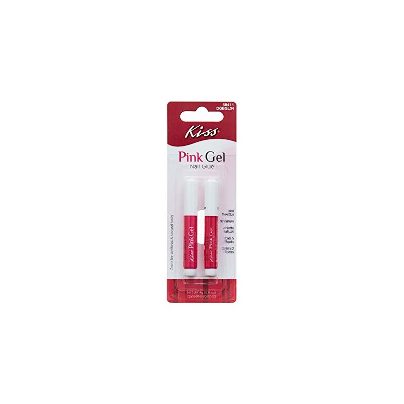 Kiss Pink Gel Nail Glue w/ 2 Pipettes (1 Pack)