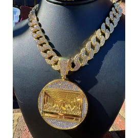 ICEDTAG Men XL Last Supper Iced Pendant Cuban Necklace Chain Gold Plated CZ Jewelry Out - Gold, SET(16" Chain & Pendant)