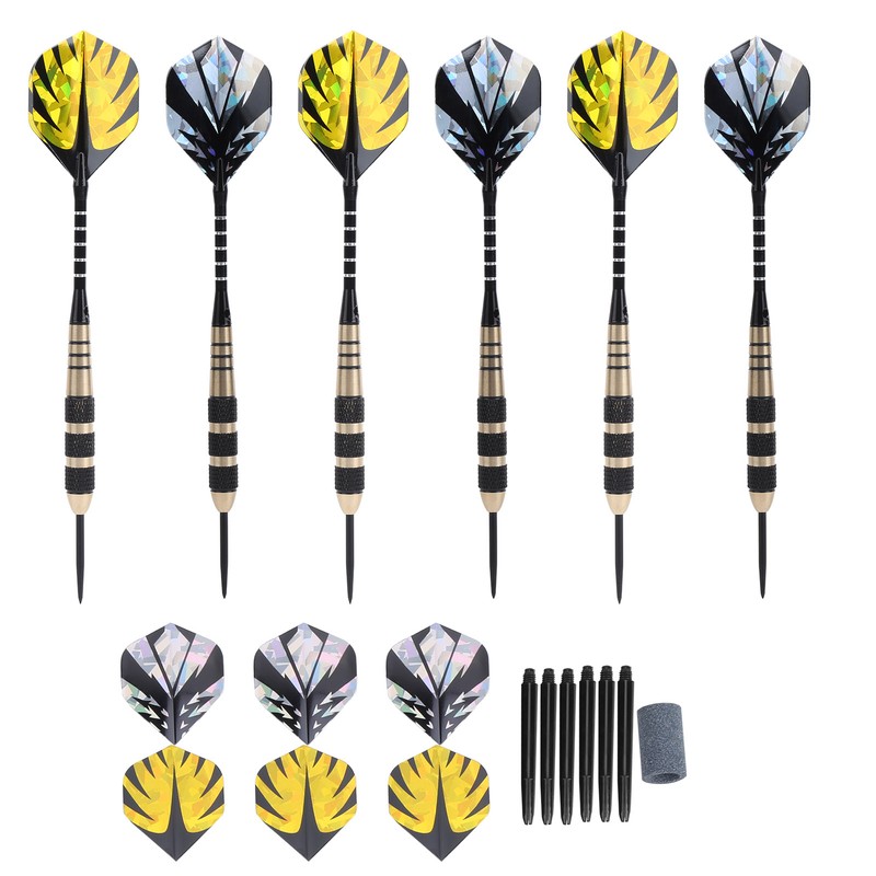 Darts Kit 12 Dart Tail Flights Shafts Black Nickel Copper