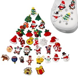 30 Pcs Christmas Charms for Shoes,Xmas CLOG Charms PVC Shoe Accessories Charms,Christmas Croc Charms,Cute Cartoon Charms Clog for Party Gift Cartoon Christmass Party Shoe Decorations Santa Snowman