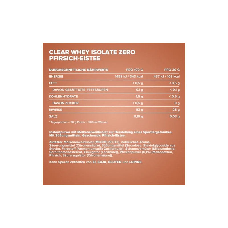 IronMaxx Clear Whey Isolate Zero - Peach IceTea 400g Dose