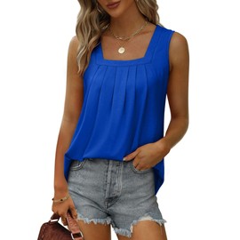 Tops for Women Dressy Casual Summer Tank Tops Loose Beach Vacation Outfits Blue L