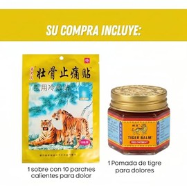 Kit Anti-Dolor Trmico - 10 Parches Adhesivos de Calor Penetrante (Hasta 12 Horas) y Pomada de Tigre Natural, Alivio Profundo para Espalda, Rodillas y 