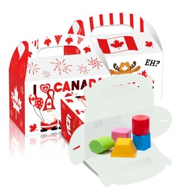 12Pcs Canada Day Celebration Gift Boxes, Canada Themed Handheld Gift Boxes, Handheld Candy Box with the Design of "Happy Canada Day" Printed on it for Party Supplies, Snacks & Gift Giving