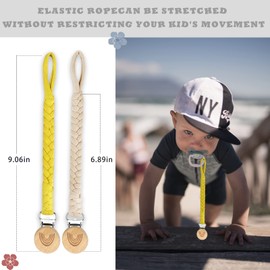 Pacifier Clip, Pacifier Holder Braided Pacifier Clips for Boys 100% Handmade Baby Pacifier Holder Clip Leash Fits All Pacifiers & Teething Toys Binky Clips (Yellow)