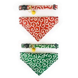 Cognatio 2 Pack Cat Collar with Bell and Removable Bow Tie, Adjustable Pet Collar (Grass Green+Red)