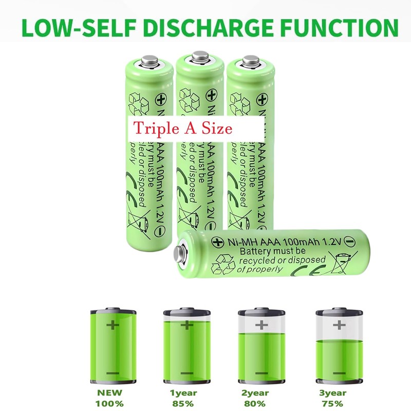12 Pcs 1.2V AAA 100mAh NiMh Rechargeable Batteries for Solar